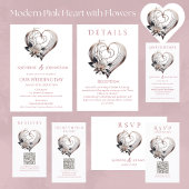 Hochzeit RSVP QR Code Modern Pink Heart Visitenkarte