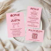 Moderne Hochzeit mit rosa QR-Code RSVP Karte