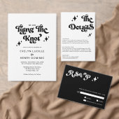 Retro Black and White Groovy Bold Script Wedding Einladung (Personalisiere diese Kollektion eines unabhängigen Creators.)