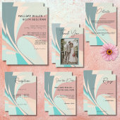 Moderne Retro Groovy Peach Aquamarin & Aqua Weddin Dankeskarte