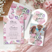 Boho Pink & Purple Watercolor Floral Wedding Einladung