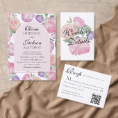 Watercolor Floral Wedding RSVP Card with QR Code (Personalisiere diese Kollektion eines unabhängigen Creators.)
