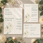 Elegante Salbeigrüne Goldene Botanische Rücksendea