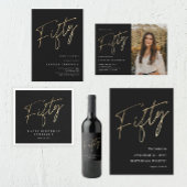 Minimal Script Black Gold 50. Geburtstag Magneteinladung