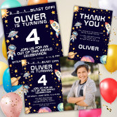 Space Rocket Ship Geburtstagsparty Danke Karte