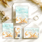 Moderne Seesterne-Schalen QR-Code Ozean Strand Hoc Einladung