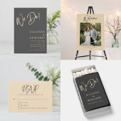 Modern Elegant Script Black Beige Photo Wedding  Dankeskarte