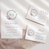 Monogram Watercolor Lila Blumenzeremonie Einladung