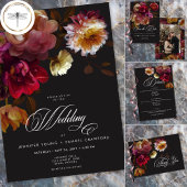 Moody Black Floral Painterly Red Burgundy Wedding RSVP Karte