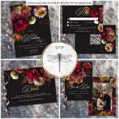 Moody Black Floral Painterly Red Burgundy Wedding Begleitkarte