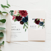 Aquarell-Bordeaux- und Marineblaue Blumen Hochzeit Programm