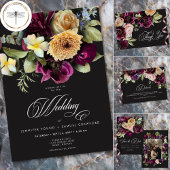 Moody Dark Floral Black Burgundy Romantic Wedding Begleitkarte