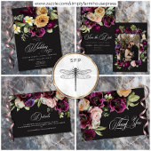 Moody Dark Floral Black Burgundy Romantic Wedding Einladung