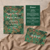 Bold Dark Green Red Floral Earthy Textile Wedding Einladung (Personalisiere diese Kollektion eines unabhängigen Creators.)