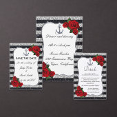 Nautical Anchor Silver Black Stripes Wedding Gästebuch (Personalisiere diese Kollektion eines unabhängigen Creators.)