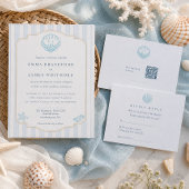 Elegant Blue Seashell Ivory Double Side Wedding  Menükarte