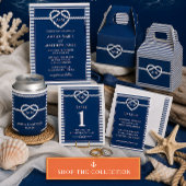Nautic Navy Blue Tying Stripes Wedding Tischnummer