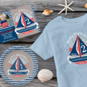 Red White and Blue Nausea Sailboat Birthday Runder Aufkleber