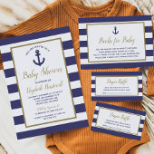 Nautical Anchor Navy Blue Stripes Boy Baby Dusche Einladung
