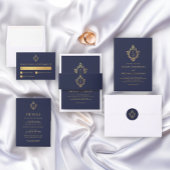 Hochzeit Wappen Navy Blue Imitats Gold Elegantes M Weinetikett