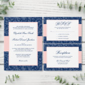 Navy Blue und Blush Pink Damask Swirl Hochzeit Tischnummer (Personalisiere diese Kollektion eines unabhängigen Creators.)