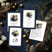 Hochzeit von Navy Blue und Gold Floral Programm
