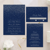 Navy Blue & Glam Silver Confetti Wedding Pappteller
