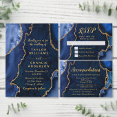 Navy Blue and Gold Agate Wedding Program Programm (Personalisiere diese Kollektion eines unabhängigen Creators.)