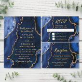Navy Blue and Gold Agate Wedding Reception Begleitkarte (Personalisiere diese Kollektion eines unabhängigen Creators.)