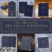 All in one Navy Blue and Gold Art Déco Hochzeit Einladung