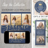 Abschluss Brushed Navy Blue Gold White Mini Split Schaumweinetikett