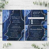 Navy Blue and Silver Agate Wedding Program Programm (Personalisiere diese Kollektion eines unabhängigen Creators.)