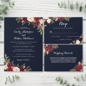 Hochzeit im Herbst Navy Burgund Blumenstrauß Weinetikett (Personalisiere diese Kollektion eines unabhängigen Creators.)