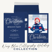 Navy Blue Calligraphy Script Frohe Weihnachtsfeier Einladung