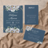 Elegant Navy Blue Floral Script Hochzeitsfeier Programm (Personalisiere diese Kollektion eines unabhängigen Creators.)