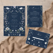 Hochzeit von Navy Blue Elegant Winter Wildblumen Menükarte (Personalisiere diese Kollektion eines unabhängigen Creators.)