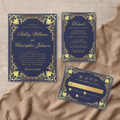 Vintag Navy Blue Imitats Gold Elegante Hochzeit Menükarte (Personalisiere diese Kollektion eines unabhängigen Creators.)