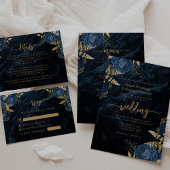 Navy Blue Gold Floral Agate Script Hochzeit RSVP Begleitkarte