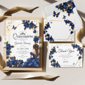 Navy Blau Golden Tiara Rosen Quinceañera Programm