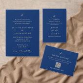 Classic Navy Blue Monogram QR Code Elegant Wedding RSVP Karte (Personalisiere diese Kollektion eines unabhängigen Creators.)