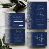 Navy Blue Silver Glitzer Foto QR Code Hochzeit Einladung