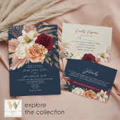 Burgundy Navy Blue Wedding All In One Einladung