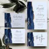 Navy Gold Agate Pale Blue Foto Save the Date Einladung