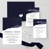Navy Watercolor Brush Stroke Wedding Einladung