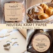 Neutral Kraft Heart Line Baked with Love Runder Aufkleber