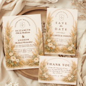Neutrale Weizenbogen-Blumenhochzeit Save The Date