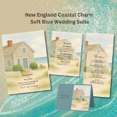 Pastel Elfenbein Blue Cape Cod Coastal Hochzeitess Programm