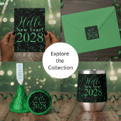Hello New Year! New Year's Eve Green Black Sparkle Einladung