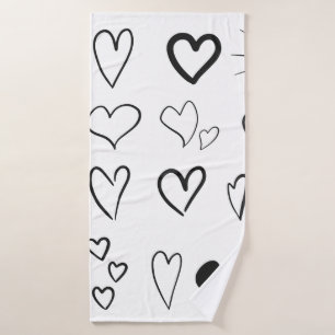 Collection of hand drawn hearts isolated on white badehandtuch