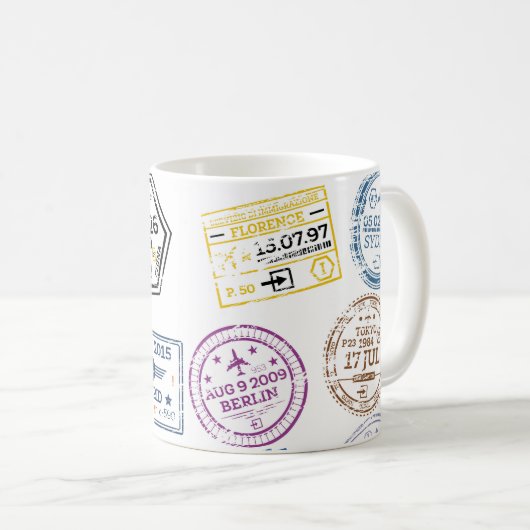 Collection of Passport Stamps Isolated on White. V Kaffeetasse (VorderseiteRechts)